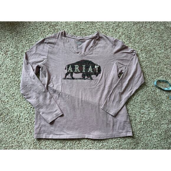ARIAT V Neck; long sleeve T shirt; Chest log, Mauve Pink, size women's LG - Picture 10 of 10